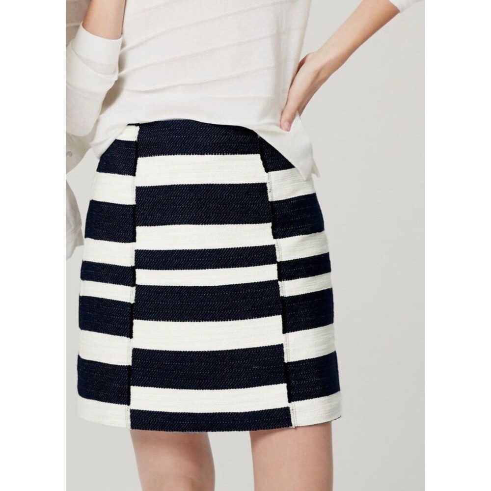 Ann Taylor Loft Illusion Navy White Striped Woven Skirt Sz 10P Nautical Academia